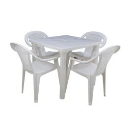 Juego de comedor para jardín de 5 piezas blanco, 1 mesa