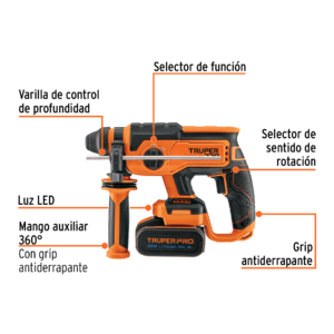 Rotomartillo SDS Plus 20V, 2 J, 1 batería 4Ah, TRUPER PRO 2