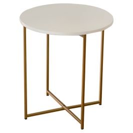 Mesa cirklo de melamina blanco y dorado (54 x 48 x 48) cm