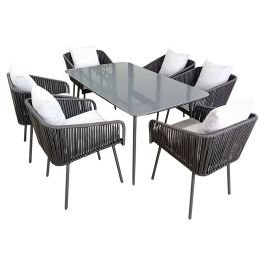 Set de jardín 7 piezas acero gris cojines incluidos Basic Living