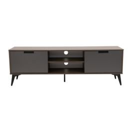 Mesa para TV con gavetero nogal con 2 puertas gris