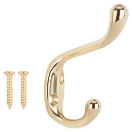 Gancho percha doble dorado atornillable para ropa o accesorios (8.6 x 6) cm