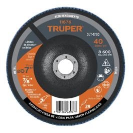 Disco flap para desbaste acero inoxidable 177 x 22.23 mm (7" x 7/8") grano 40 tipo 29 Truper
