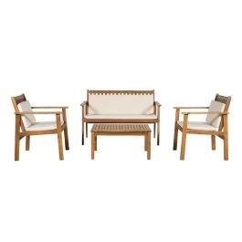 Set de jardín 4 piezas madera con cojines beige en Comalapa