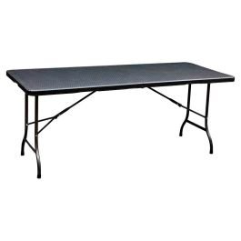 Mesa plegable rectangular tipo ratán café (72.5 x 74 x
