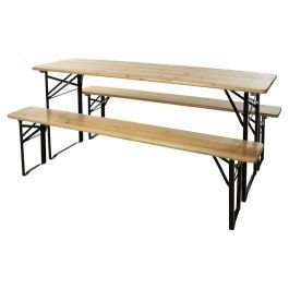 Mesa rectangular plegable de madera con 2 bancas Ambian